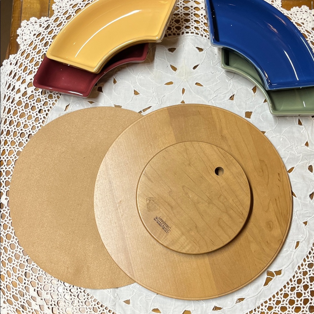 Longaberger woven traditions Crescent pottery, and Lazy Susan Dish Set - Picture 4 of 8